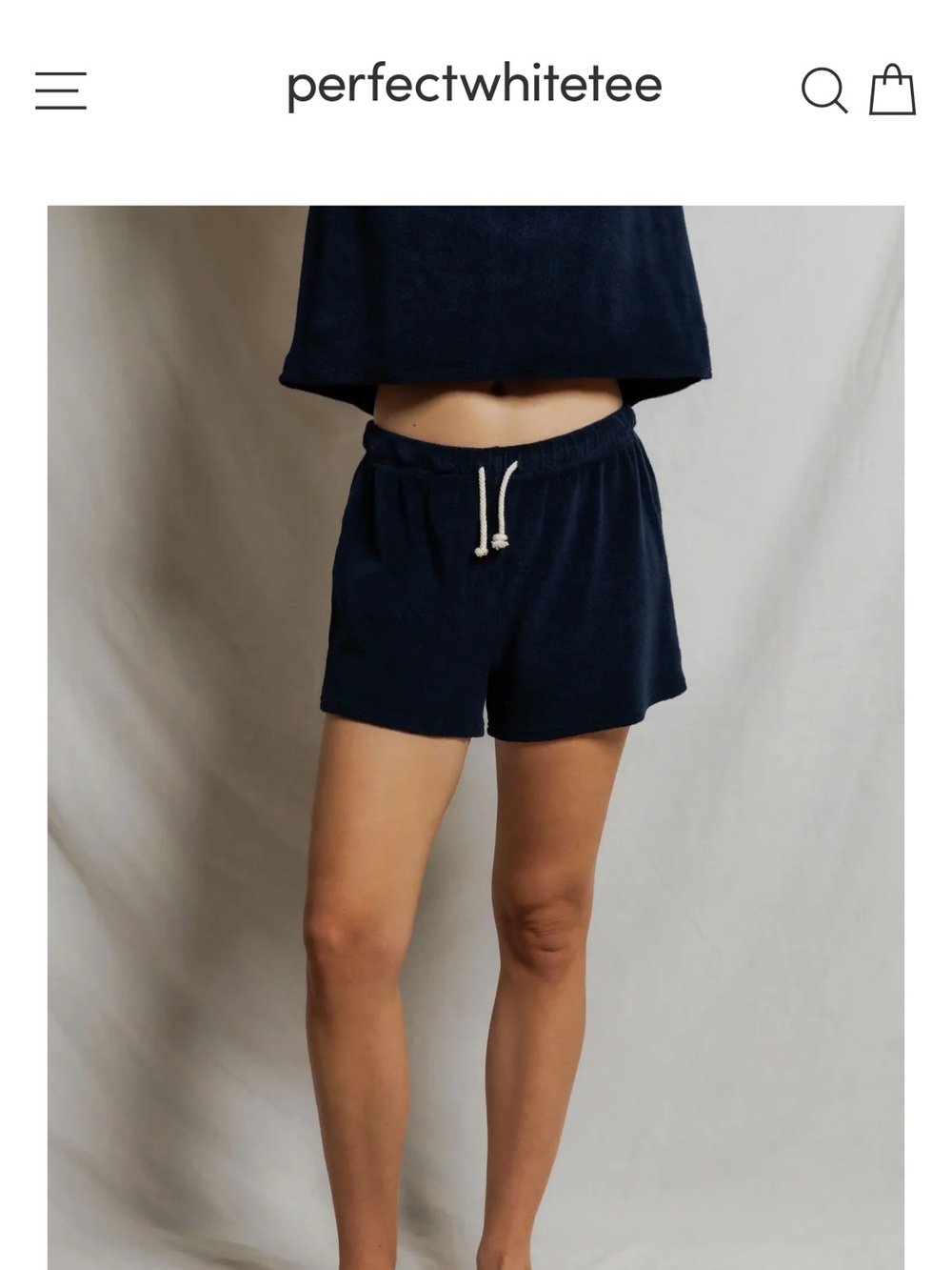perfectwhitetee Navy Terry Drawstring Shorts